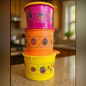 Tupperware Beautiful Hearts of Mexico Theme Stacking Canister Set of 3